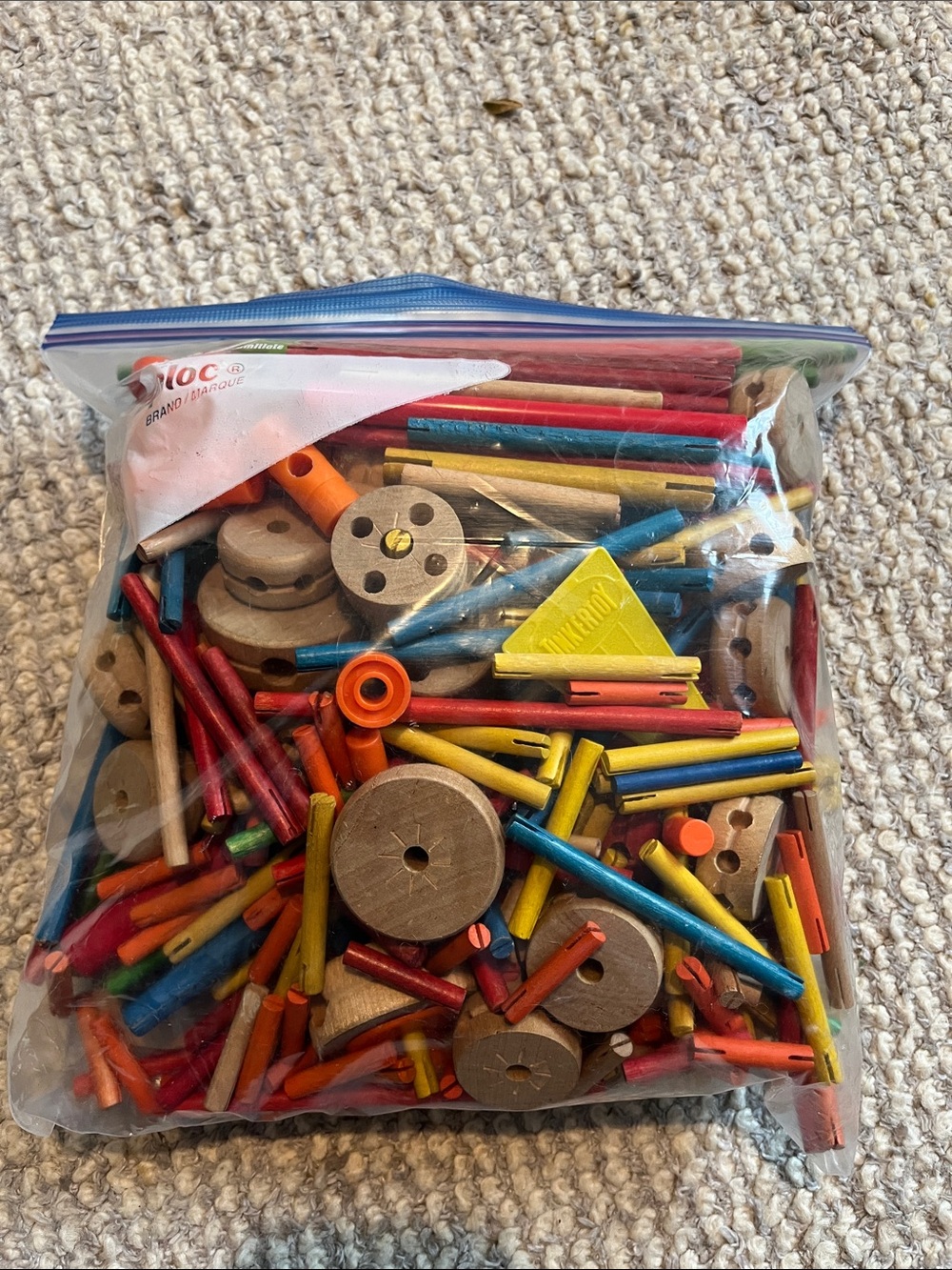 Gallon size bag of Vintage Tinker Toys - Picture 1 of 6